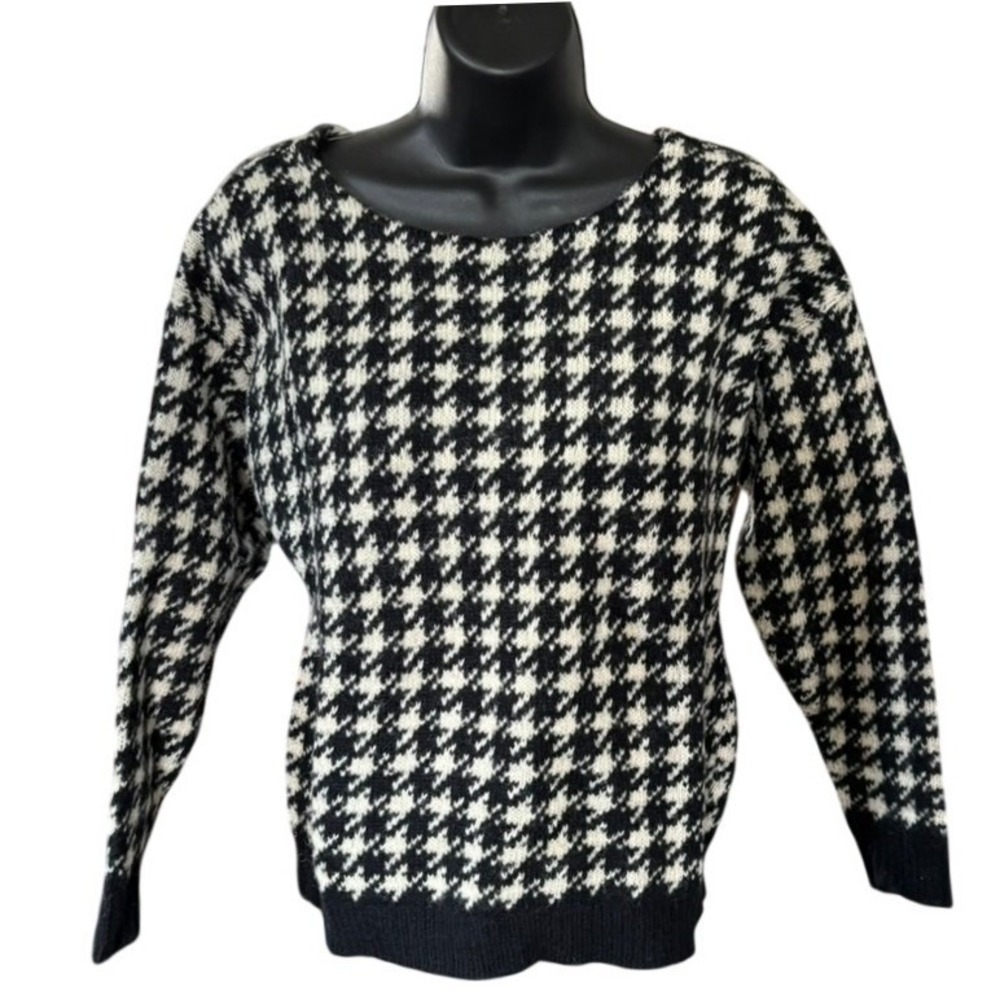Vintage Cambridge Dry Goods 100% Wool Houndstooth Sweater Sz S Preppy Academia‎